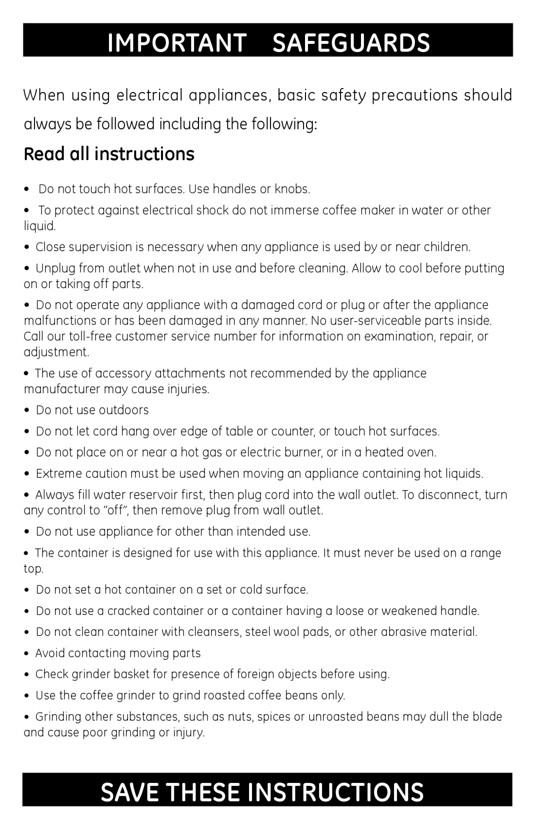 GE 681131691031 manual Important Safeguards, Read all instructions 