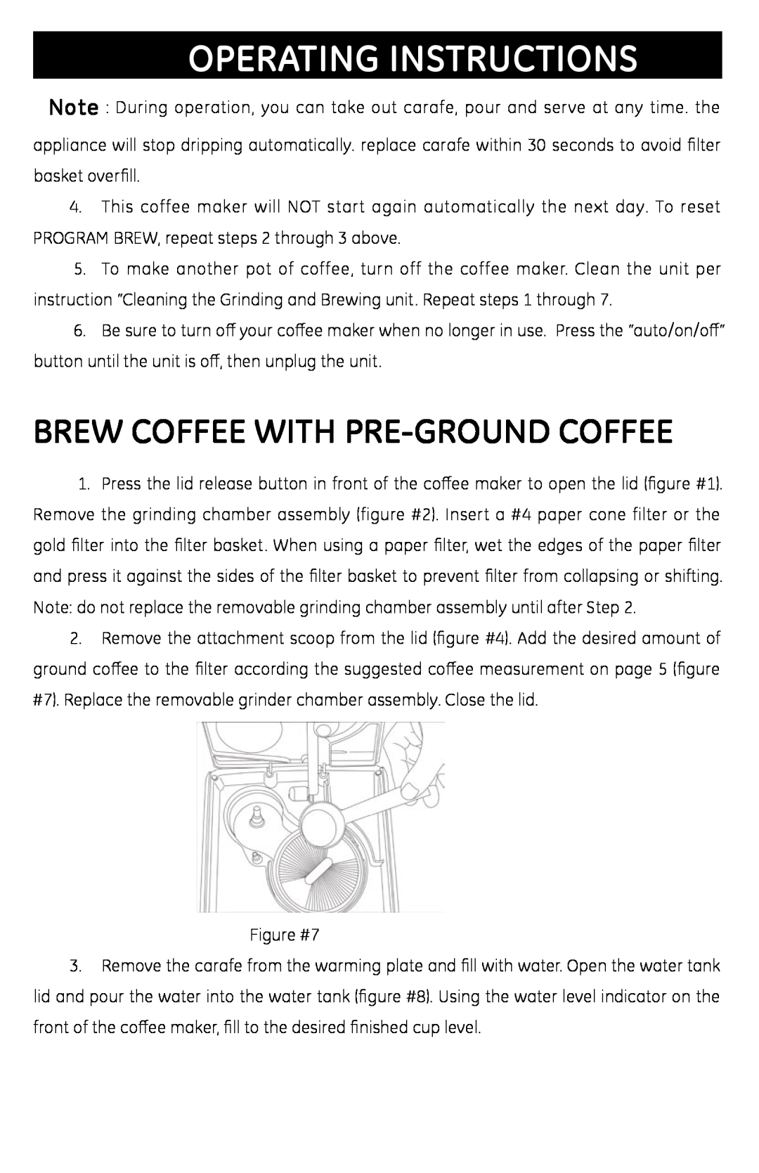 GE 681131691031 manual Brew Coffee With Pre-Groundcoffee, Operating Instructions 