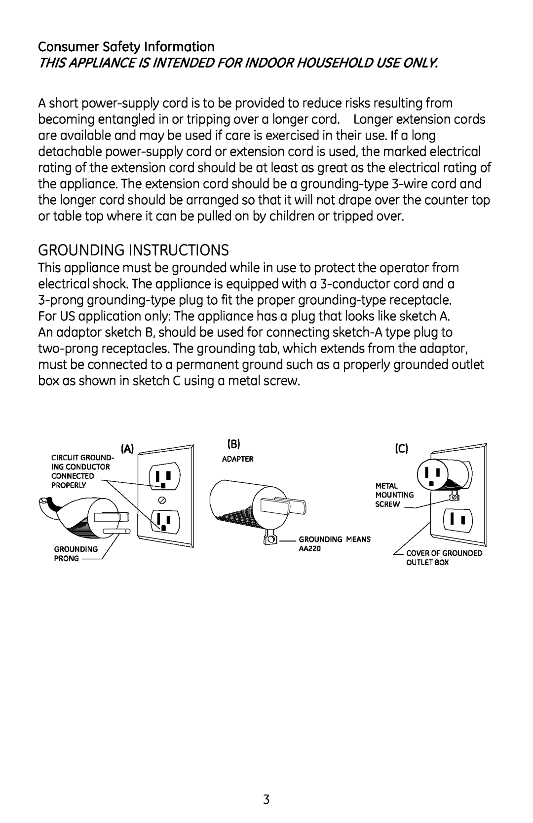 GE 681131691086 manual Grounding Instructions, Consumer Safety Information 