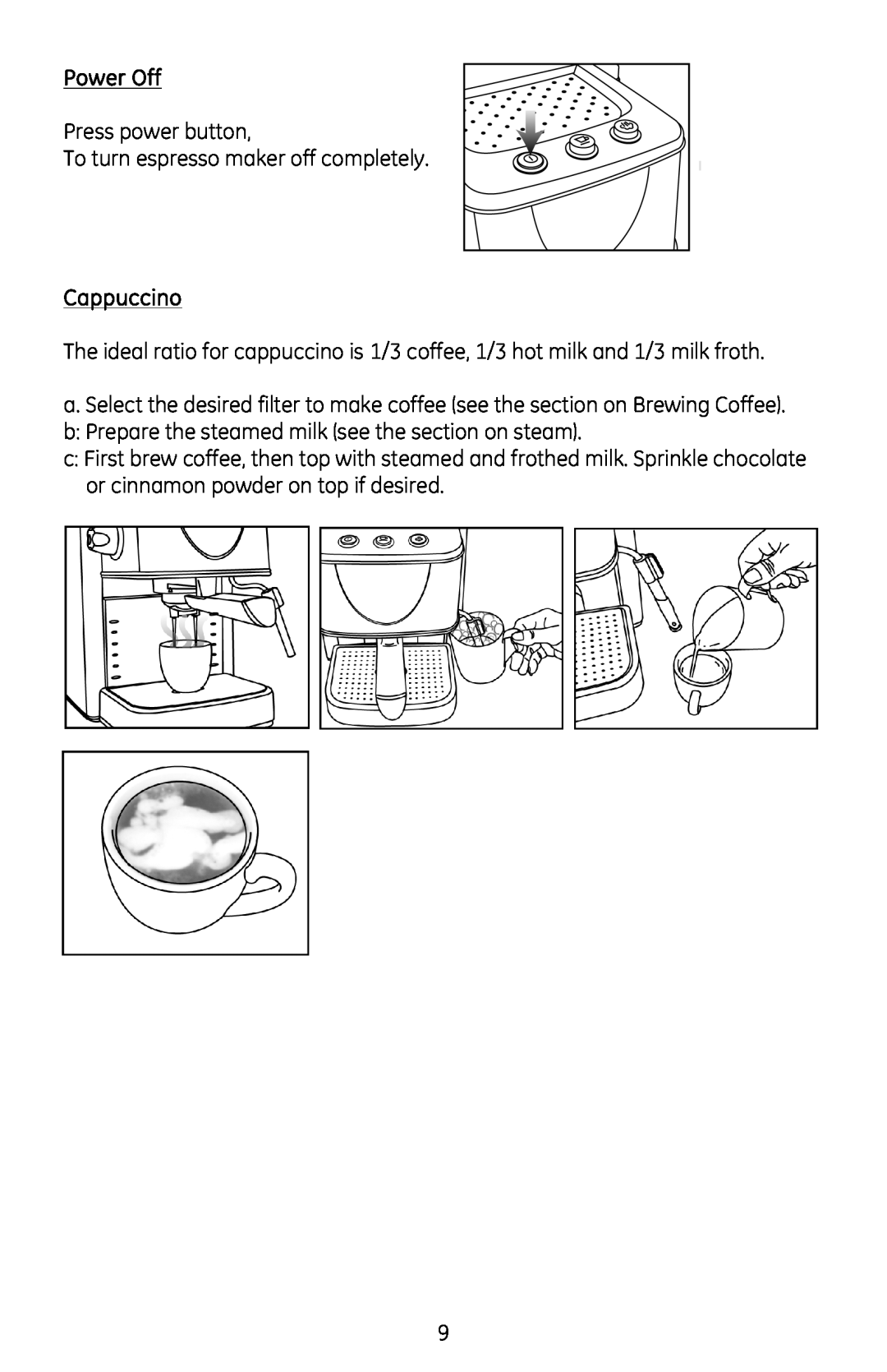 GE 681131691086 manual Power Off, Cappuccino 