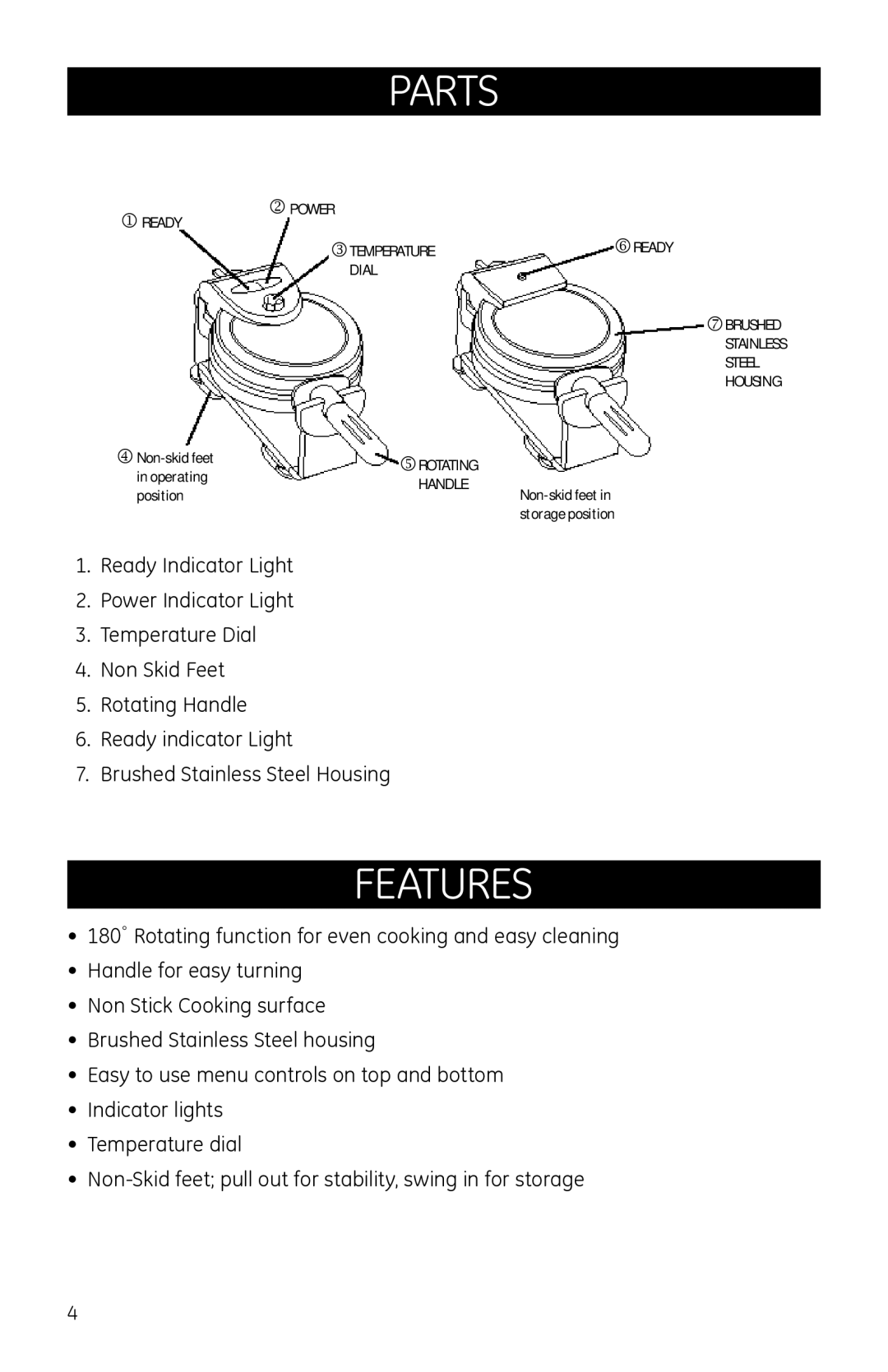 GE 681131691185 manual Parts, Features 