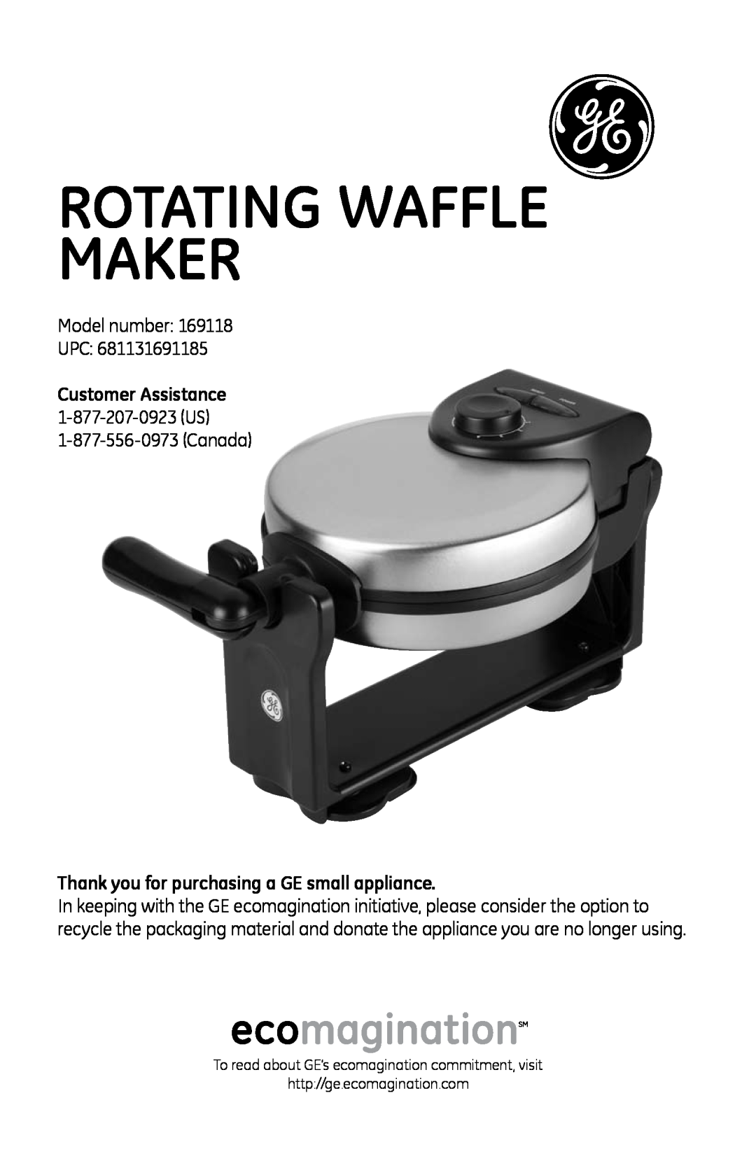 GE 681131691185 manual Rotating waffle maker, Thank you for purchasing a GE small appliance 