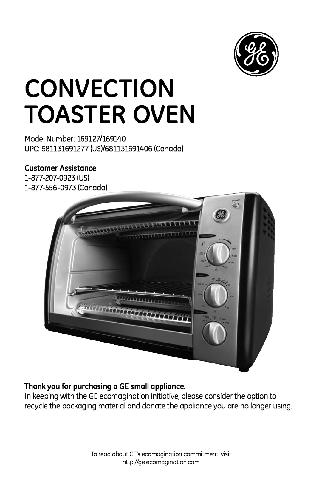 GE 681131691406, 681131691277 manual Convection toaster oven, Thank you for purchasing a GE small appliance 