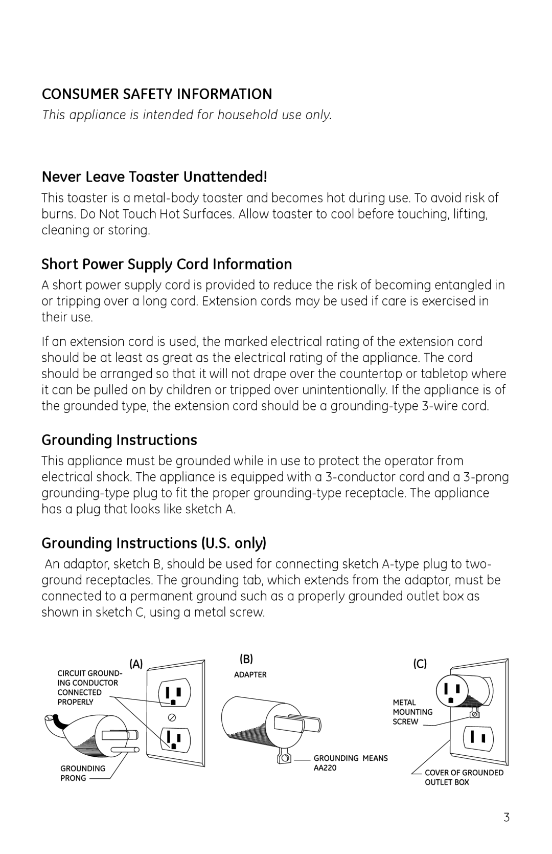 GE 169100, 681131691352, 169075, 681131691369 manual Consumer Safety Information 