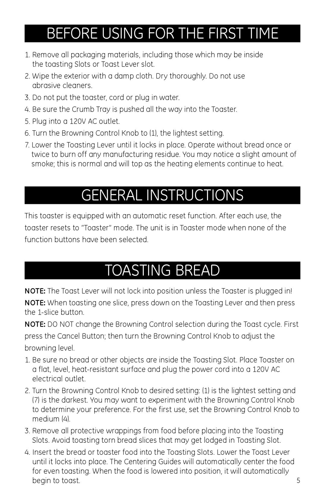 GE 681131691369, 681131691352, 169075, 169100 manual Before using for the first time, General instructions, Toasting bread 