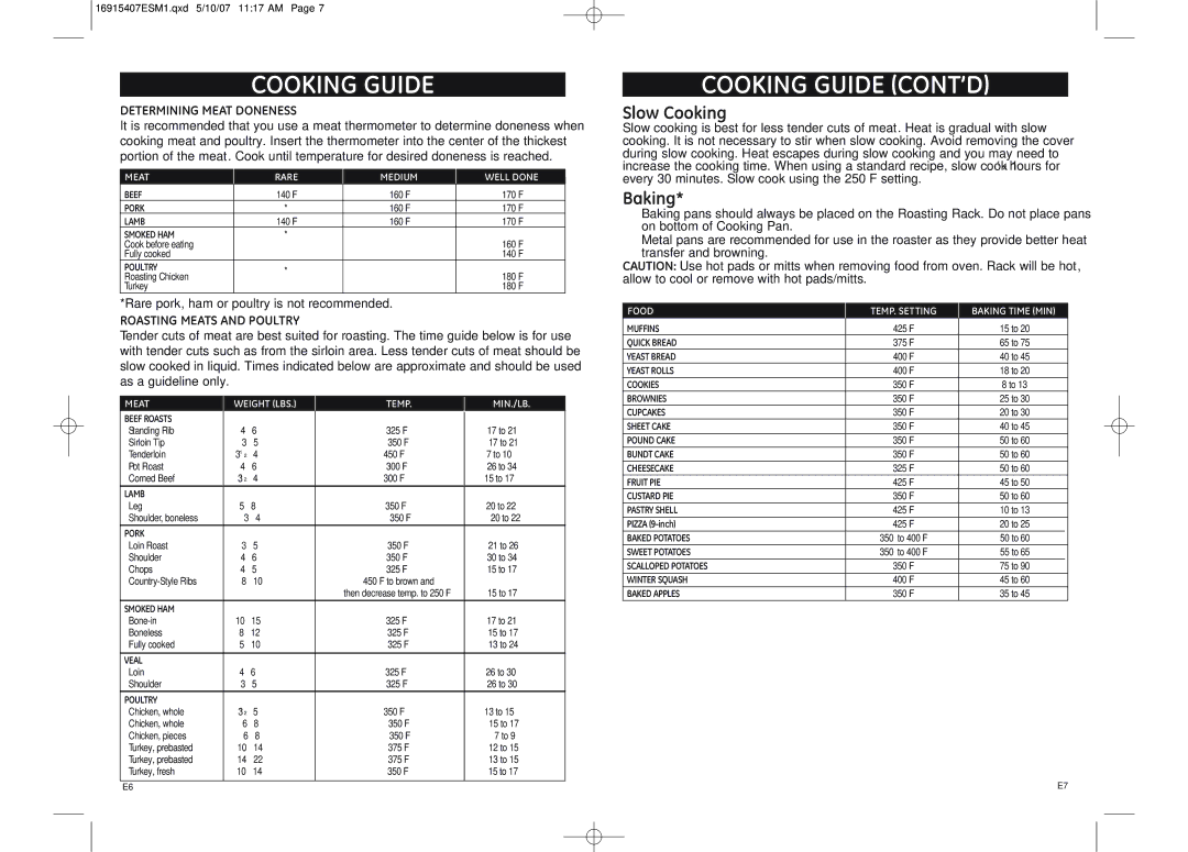 GE 681131691543 warranty Cooking Guide CONT’D, Slow Cooking, Baking 