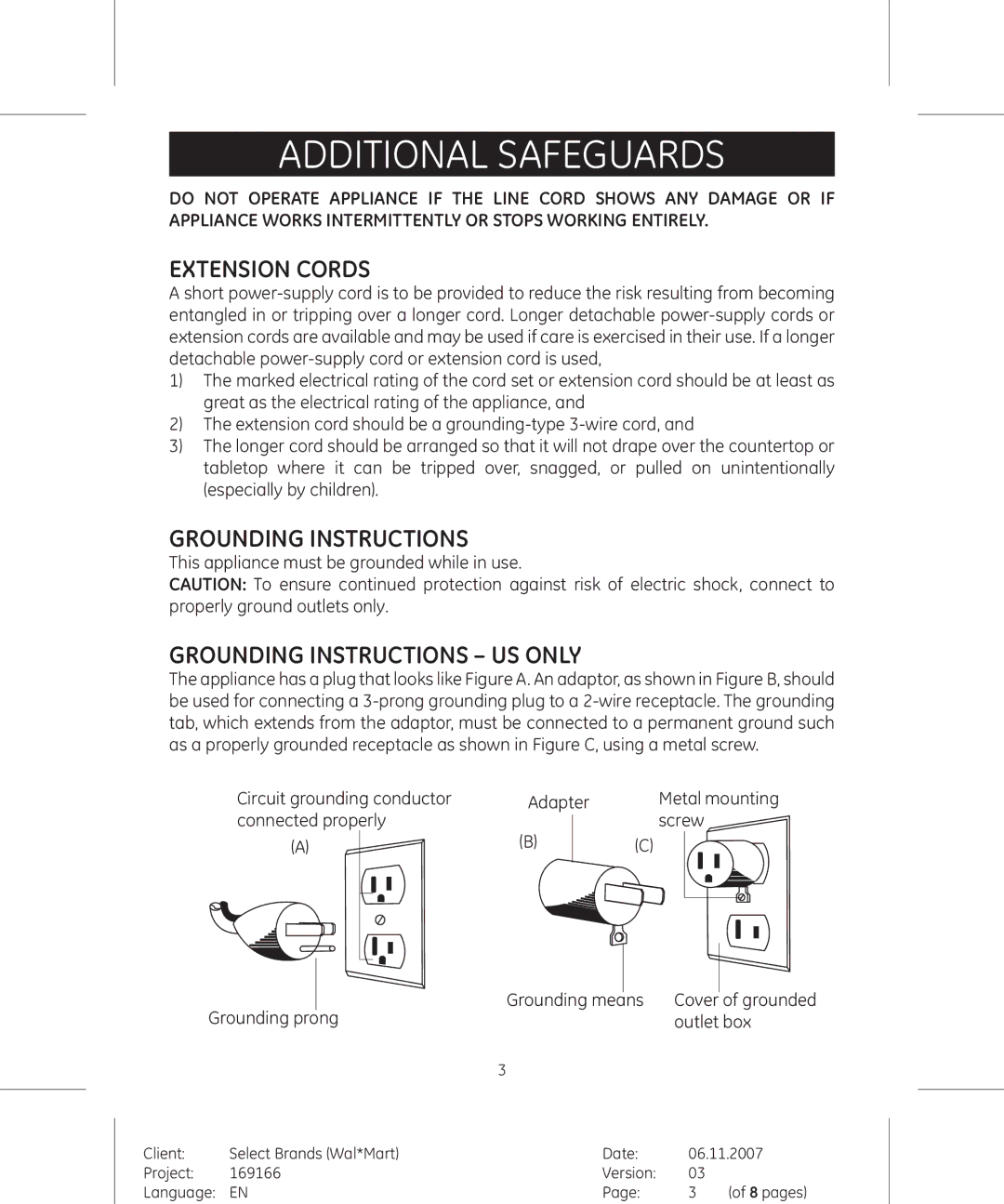 GE 681131691666 manual Additional Safeguards, Extension Cords 