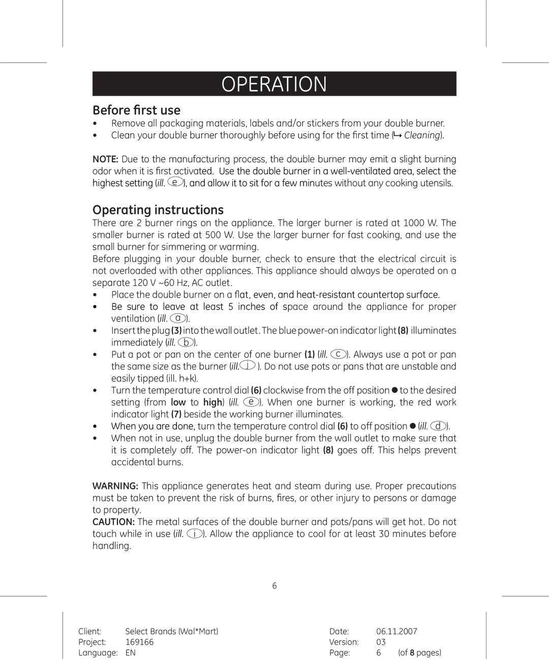 GE 681131691666 manual Operation, Before first use, Operating instructions 