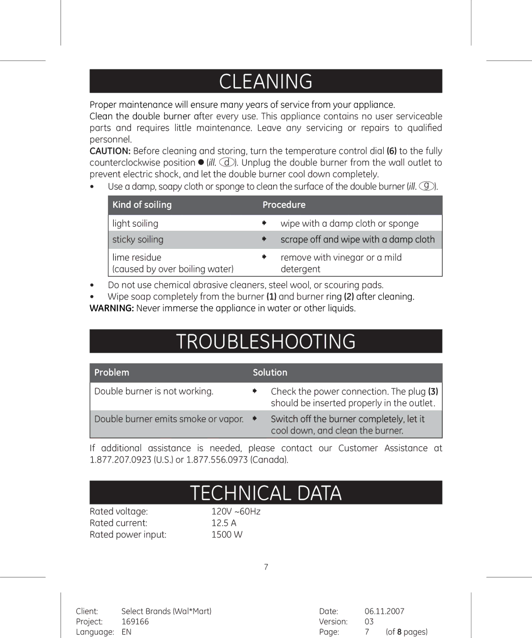 GE 681131691666 manual Cleaning, Troubleshooting, Technical data 