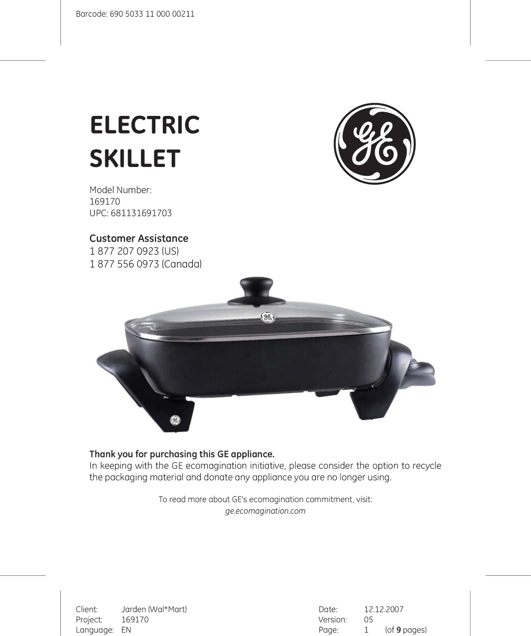 GE 681131691703 manual Skillet 