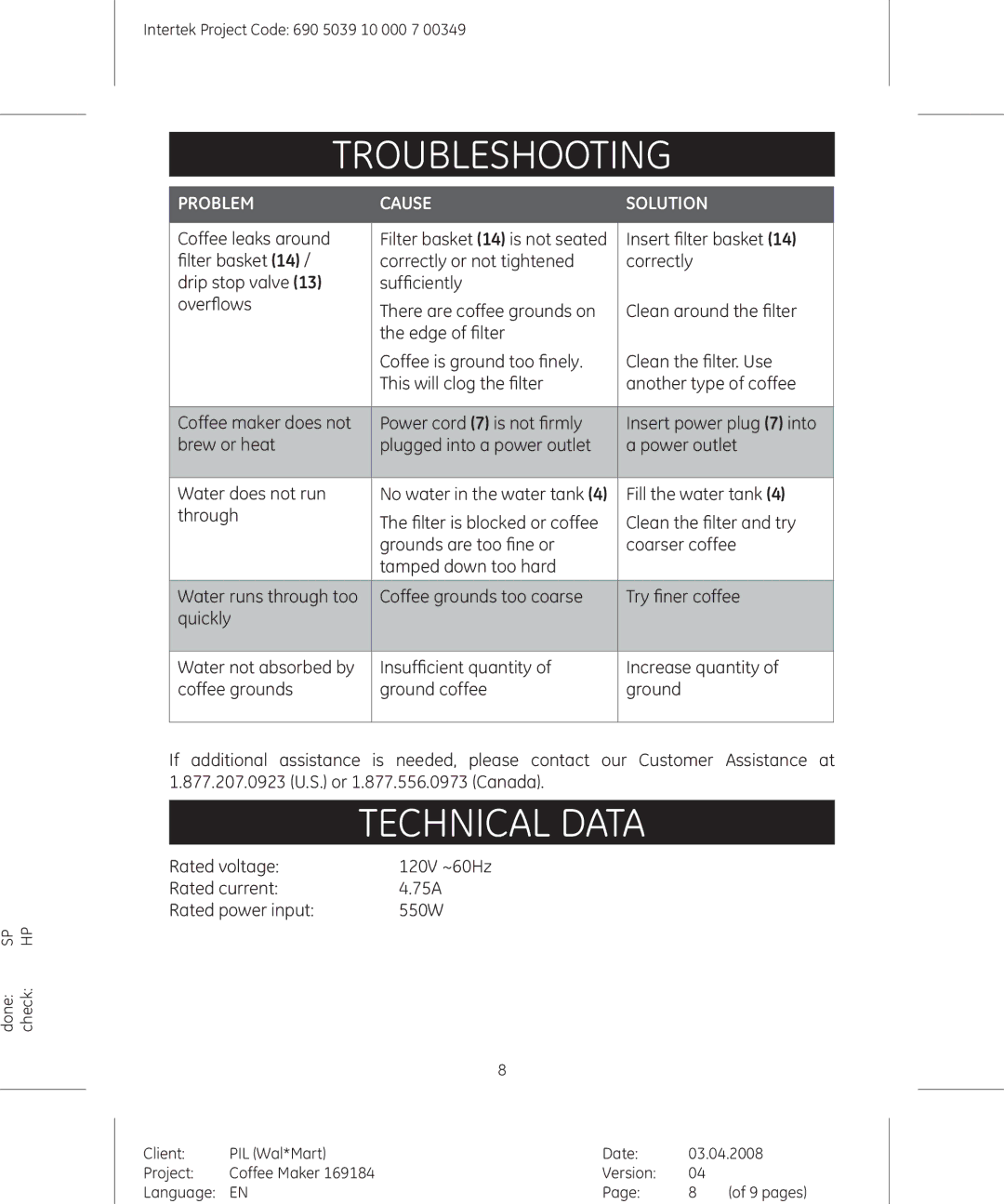 GE 681131691840, 690503910000700349 manual TroubleshOoting, Technical data 