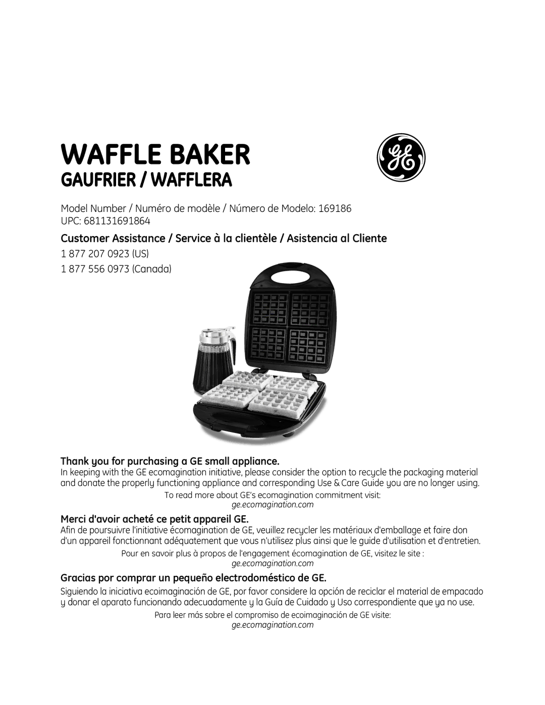 GE 681131691864 manual Waffle Baker 