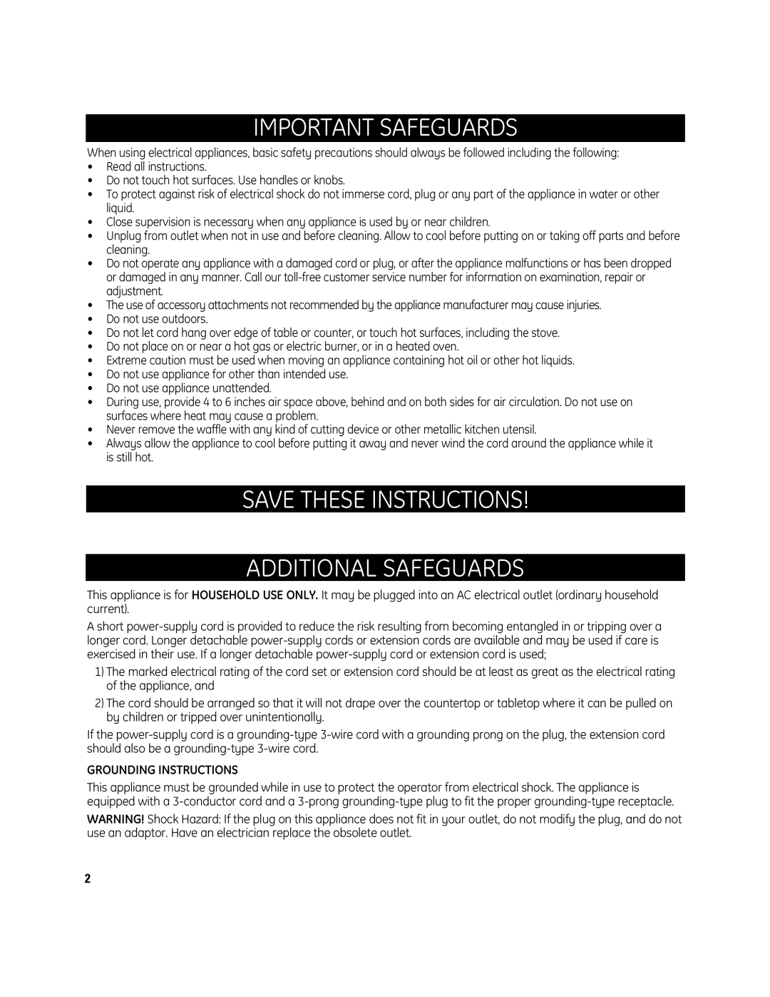GE 681131691864 manual Important Safeguards, Grounding Instructions 