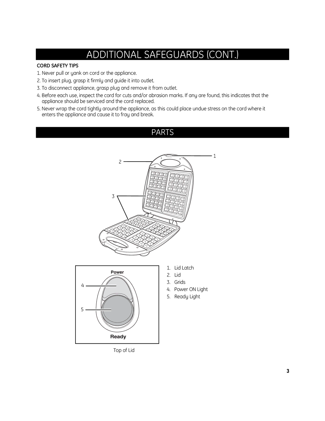 GE 681131691864 manual Parts, Cord Safety Tips 