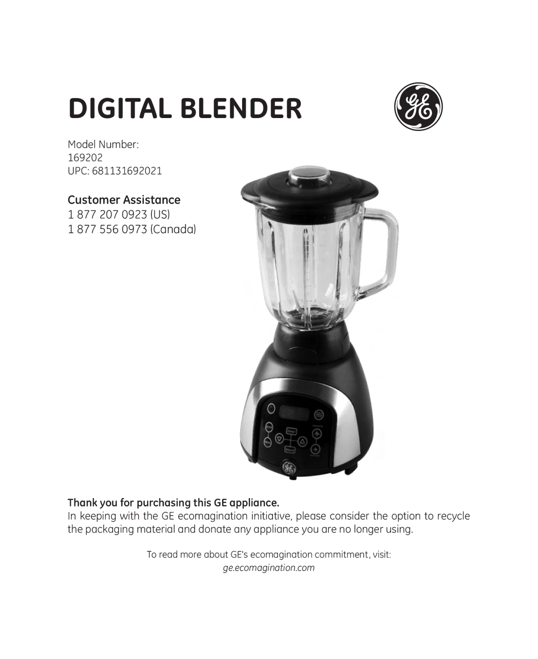 GE 681131692021 manual Digital Blender 