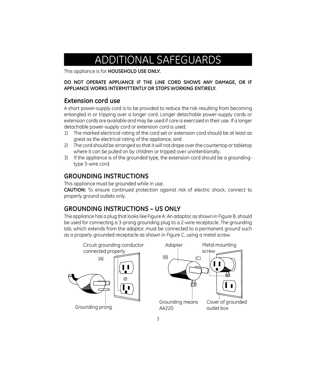 GE 681131692106 manual Additional Safeguards, Extension cord use 