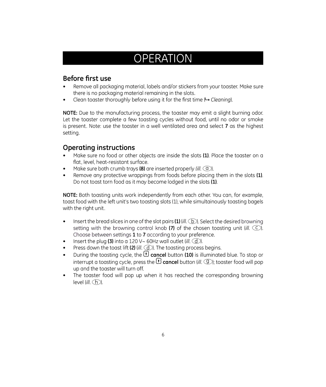 GE 681131692113, 169235 manual Operation, Before first use, Operating instructions 