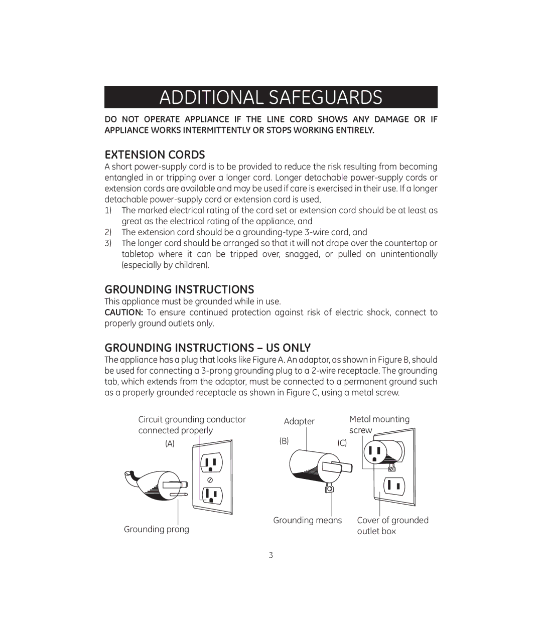 GE 681131692144 manual Additional Safeguards, Extension Cords 