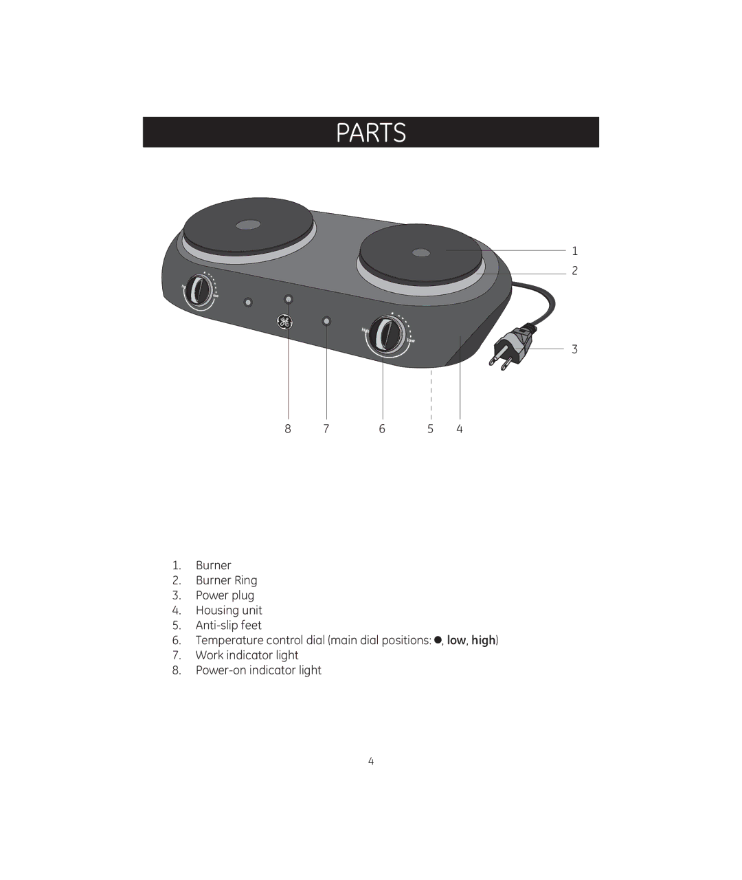 GE 681131692144 manual Parts 