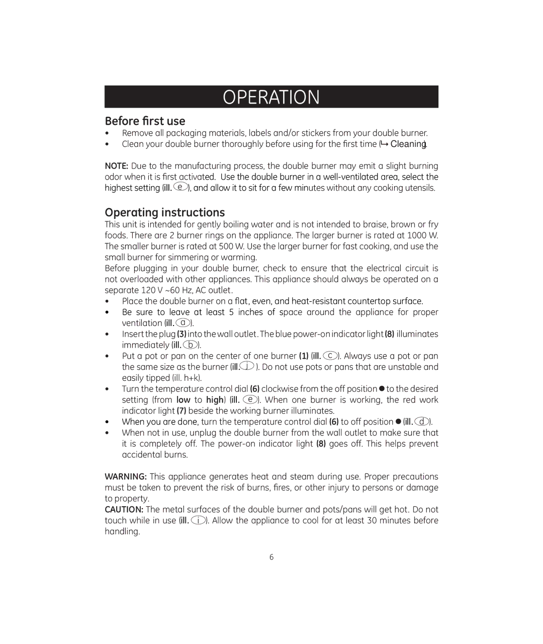 GE 681131692144 manual Operation, Before first use, Operating instructions 