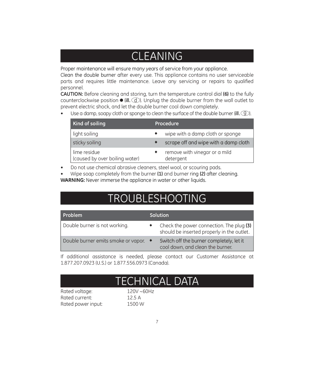 GE 681131692144 manual Cleaning, Troubleshooting, Technical data 