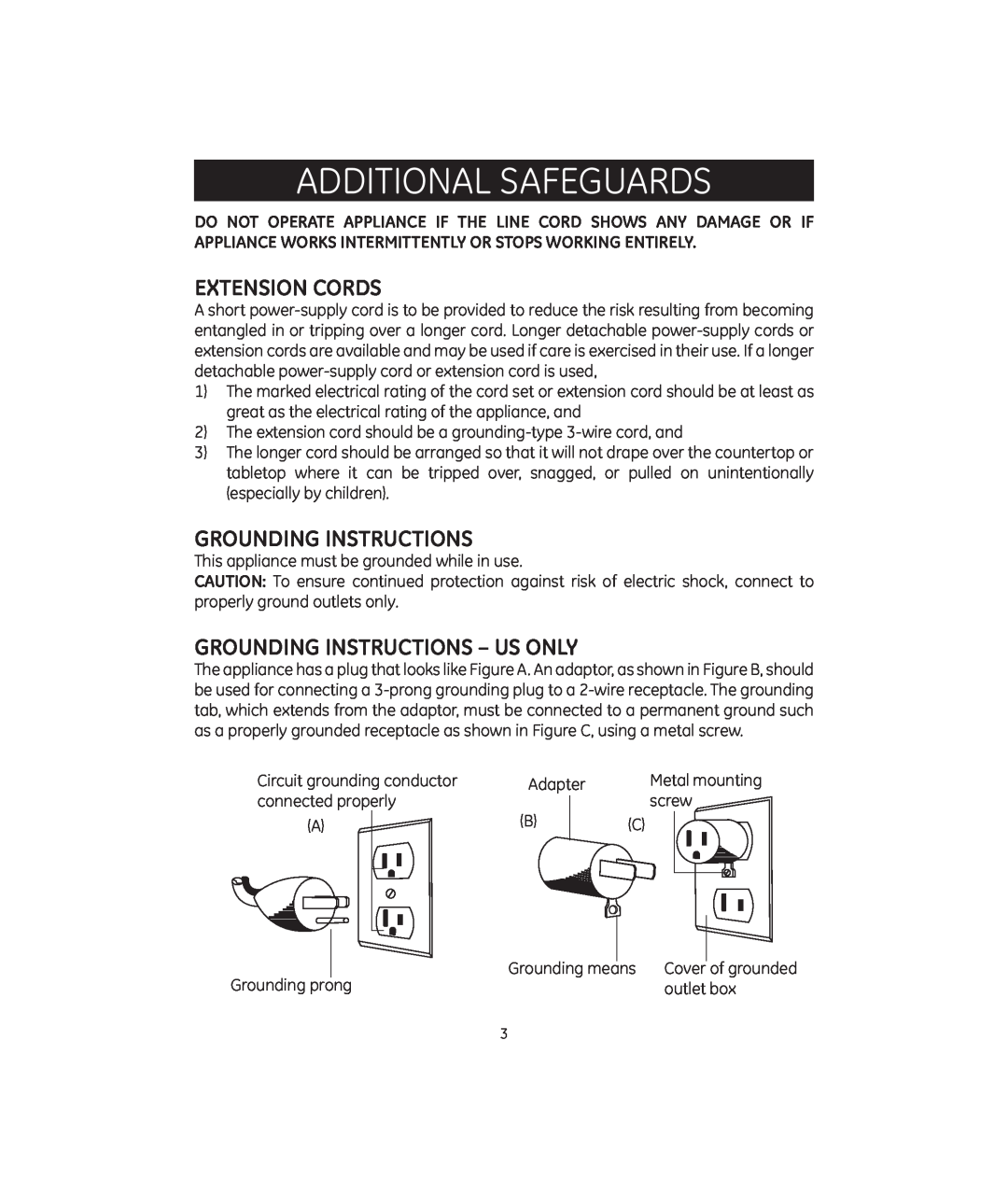 GE 681131692144 manual Additional Safeguards, Extension Cords, Grounding Instructions - Us Only 