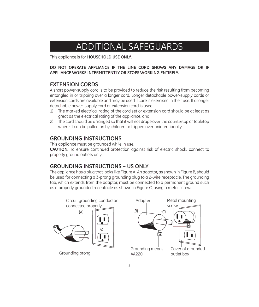 GE 681131692151 manual Additional Safeguards, Extension Cords 