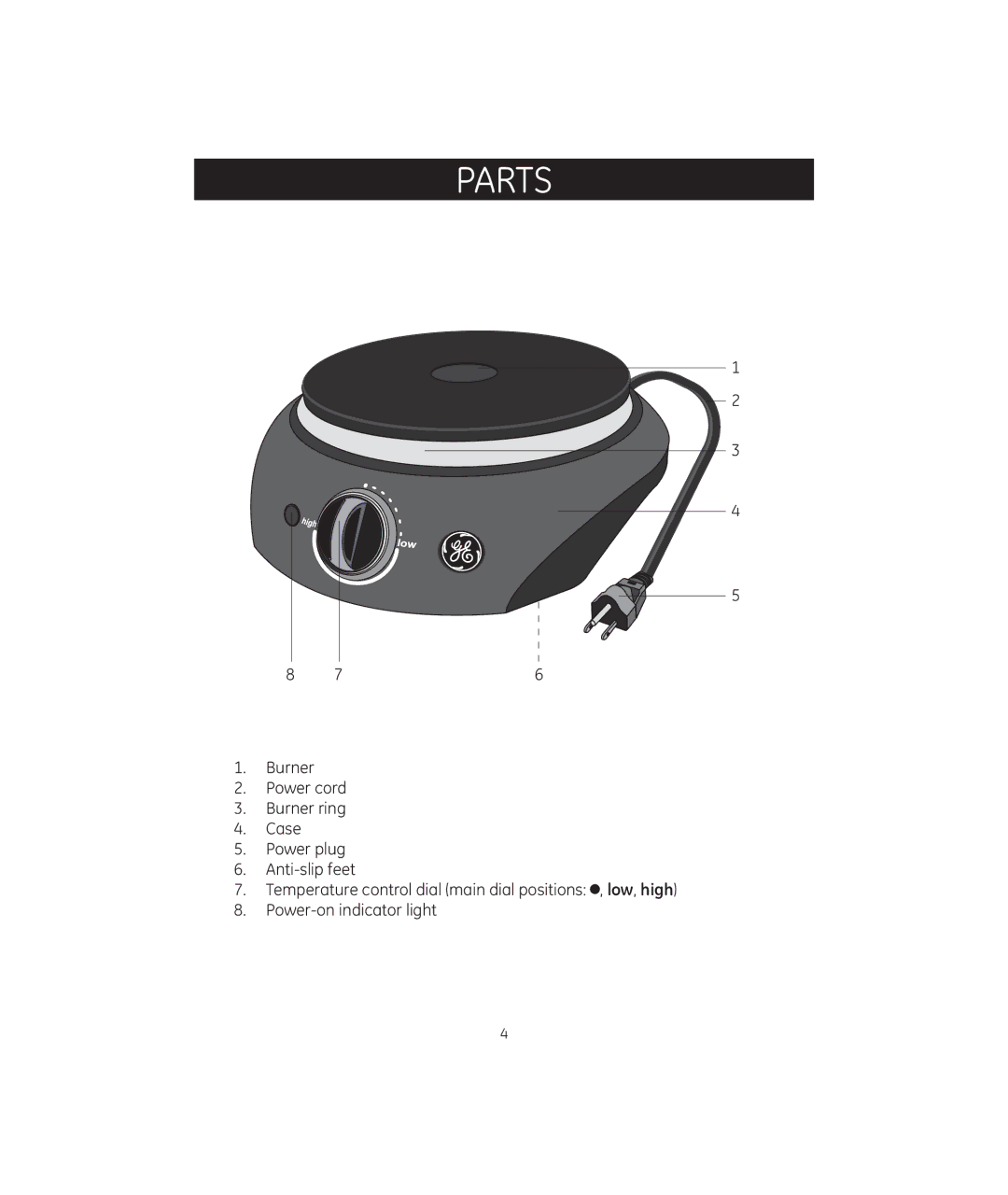 GE 681131692151 manual Parts 