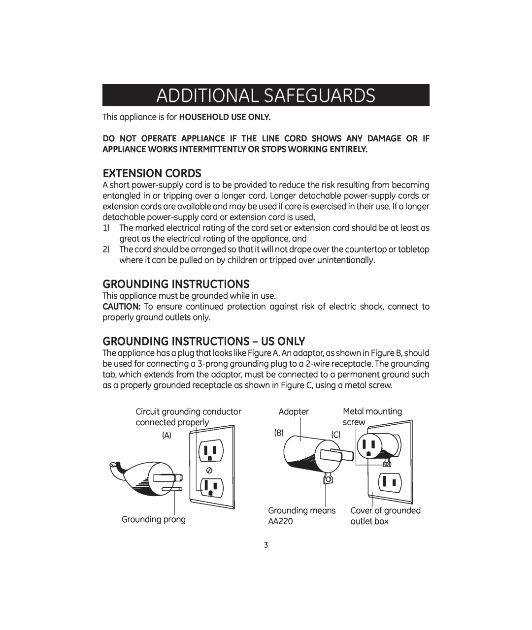 GE 681131692151 manual Additional Safeguards, Extension Cords, Grounding Instructions - Us Only 