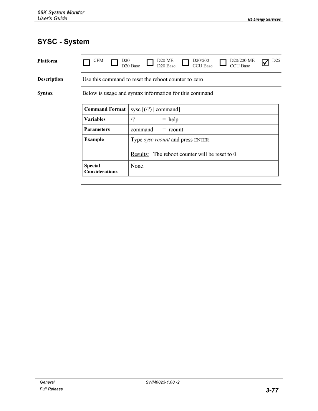 GE 68K System manual Sysc System 