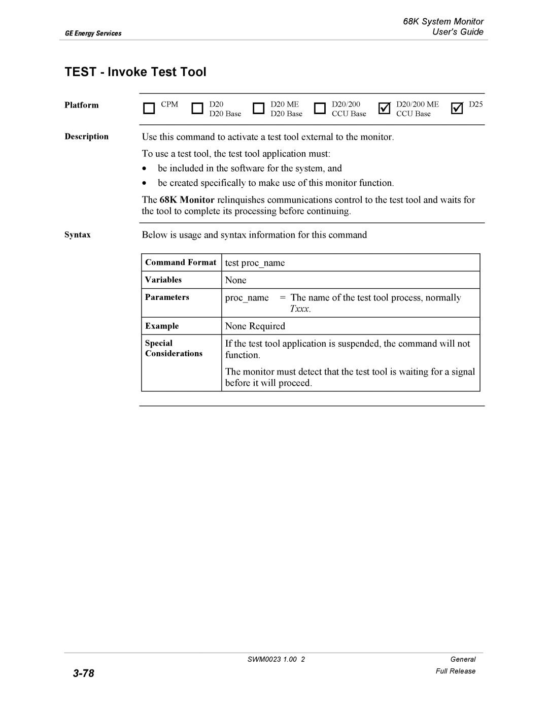 GE 68K System manual Test Invoke Test Tool, Txxx 