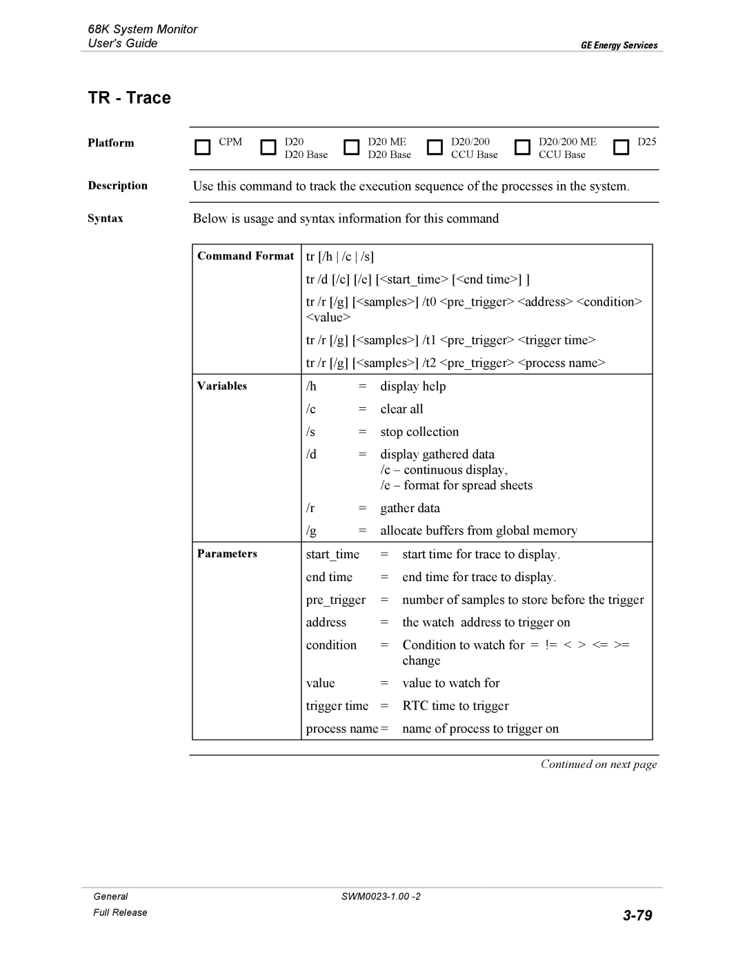 GE 68K System manual TR Trace 