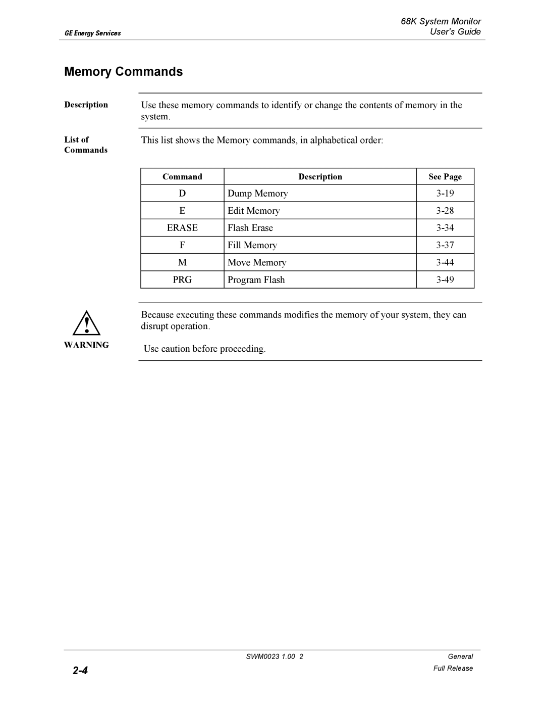 GE 68K System manual Memory Commands 