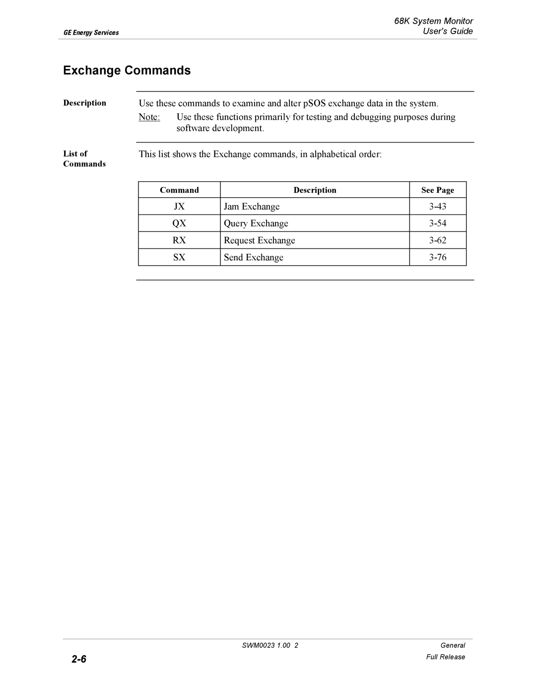 GE 68K System manual Exchange Commands 