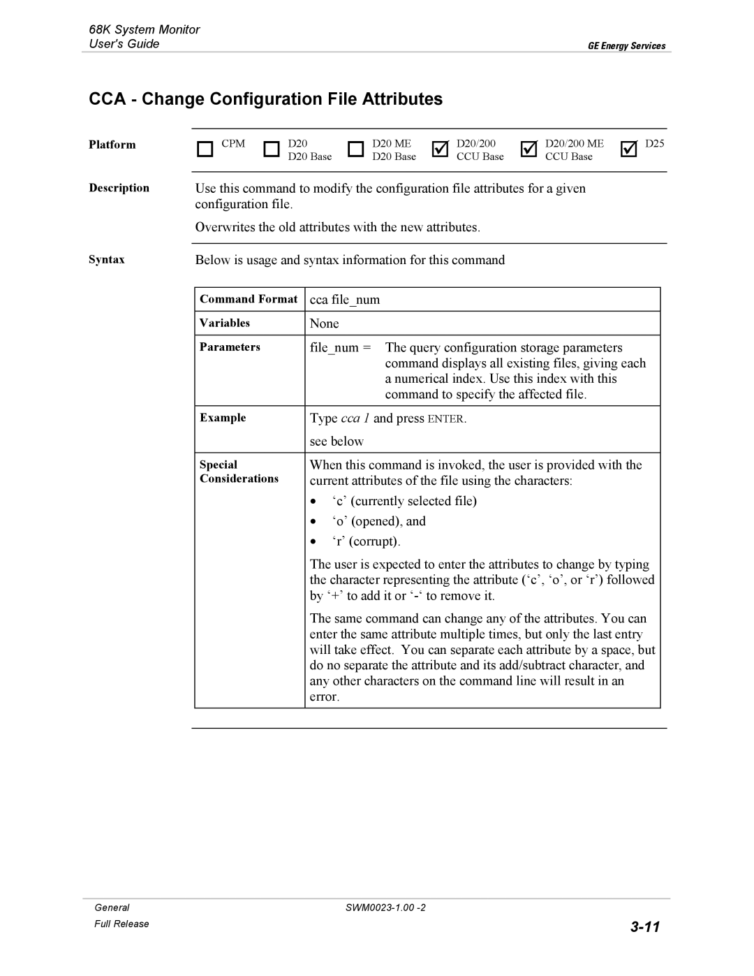 GE 68K System manual CCA Change Configuration File Attributes 