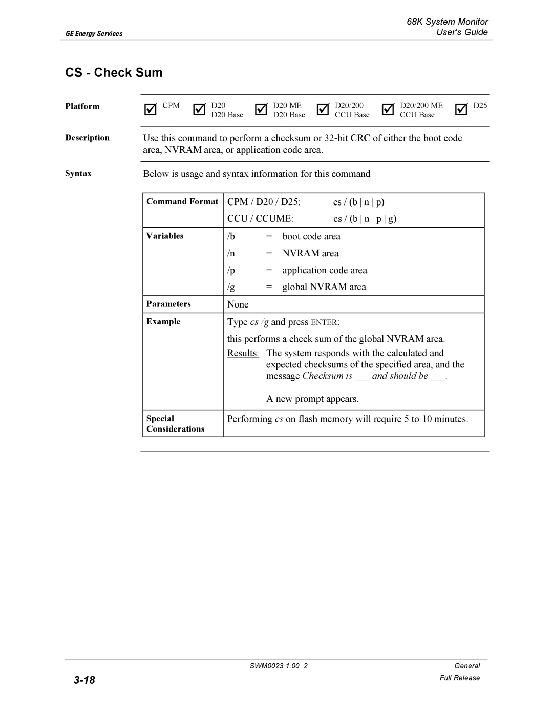 GE 68K System manual CS Check Sum, CCU / Ccume, Message Checksum is and should be 