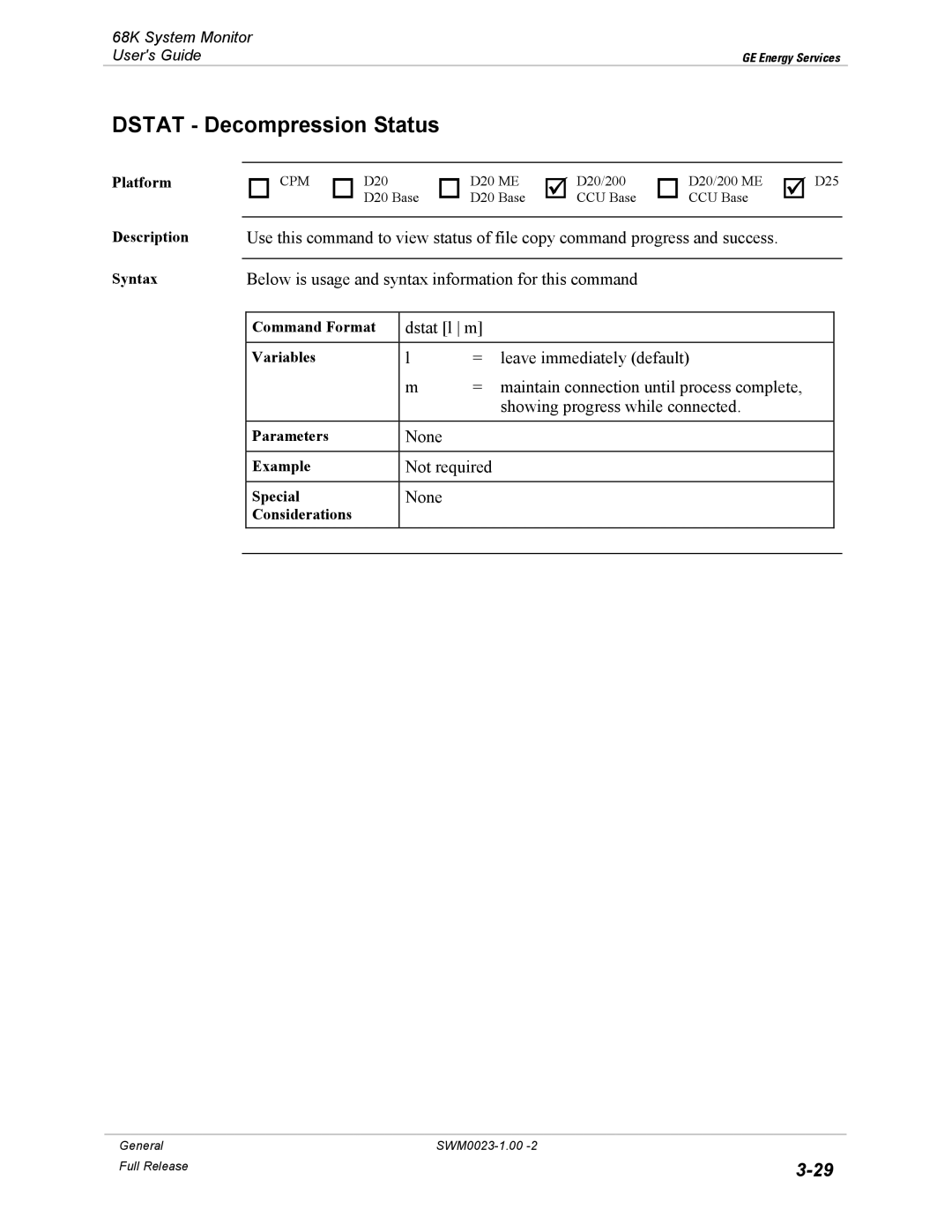 GE 68K System manual Dstat Decompression Status 