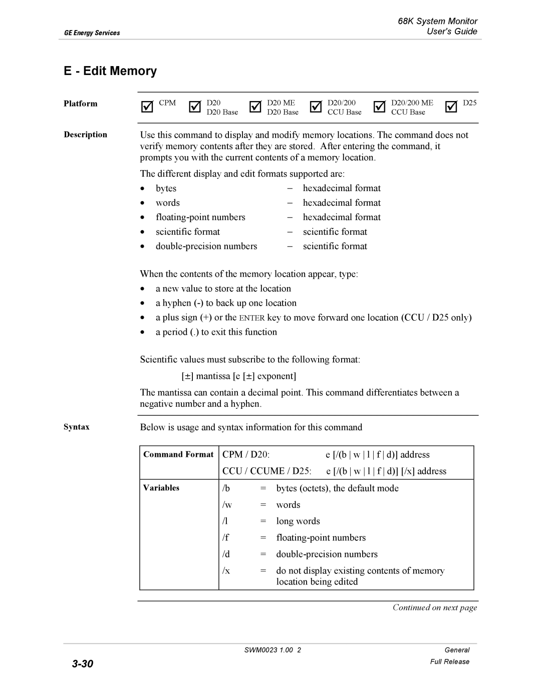 GE 68K System manual Edit Memory 