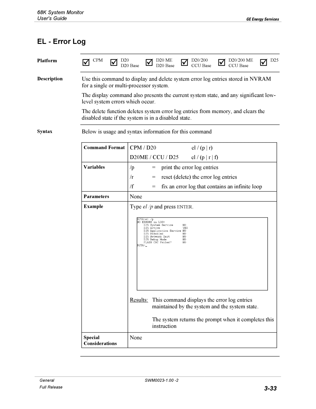 GE 68K System manual EL Error Log 