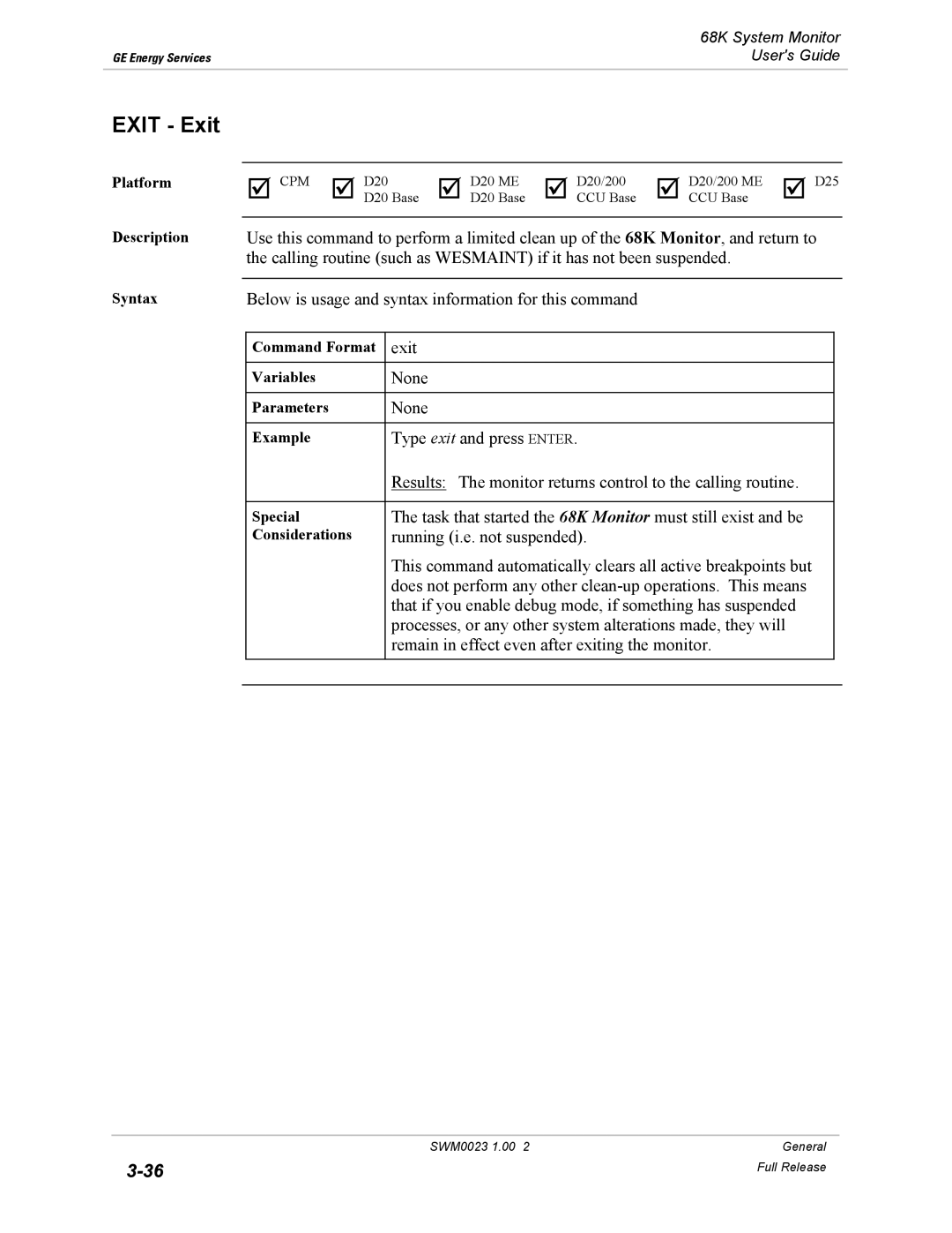 GE 68K System manual Exit Exit 