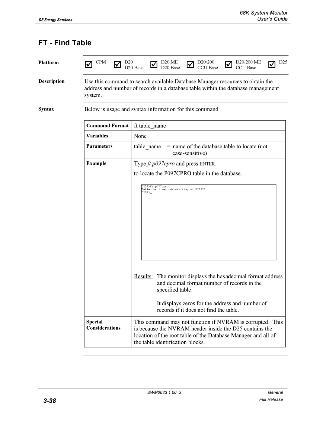 GE 68K System manual FT Find Table 