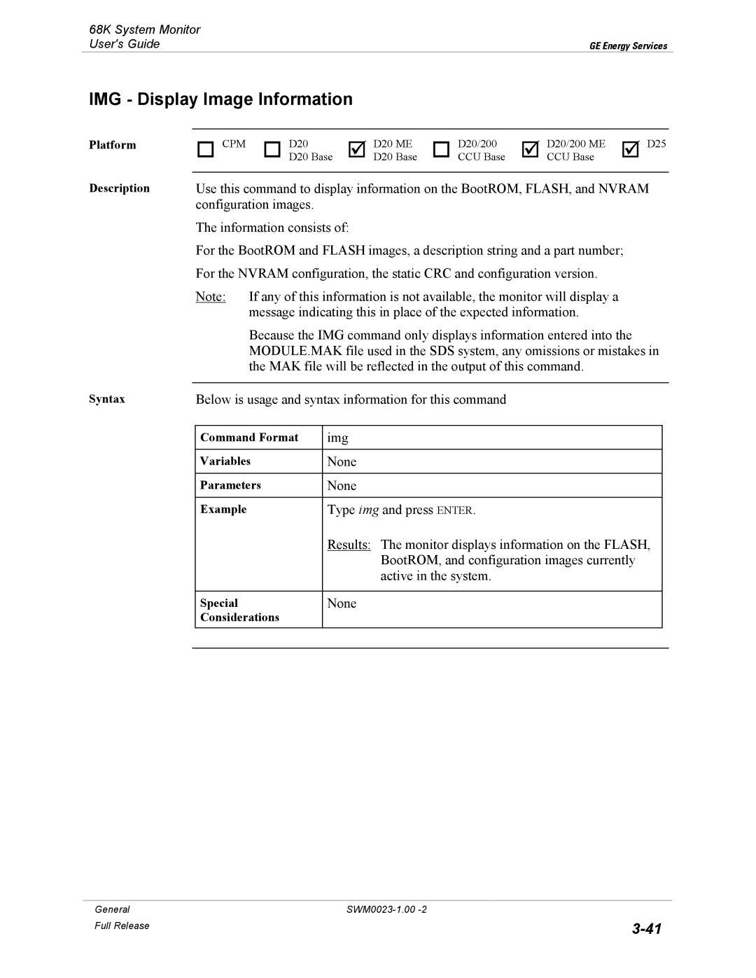 GE 68K System manual IMG Display Image Information 