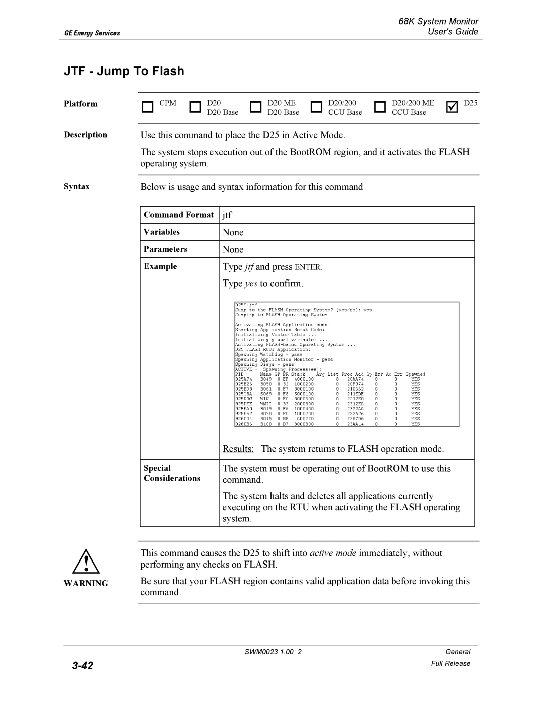 GE 68K System manual JTF Jump To Flash 