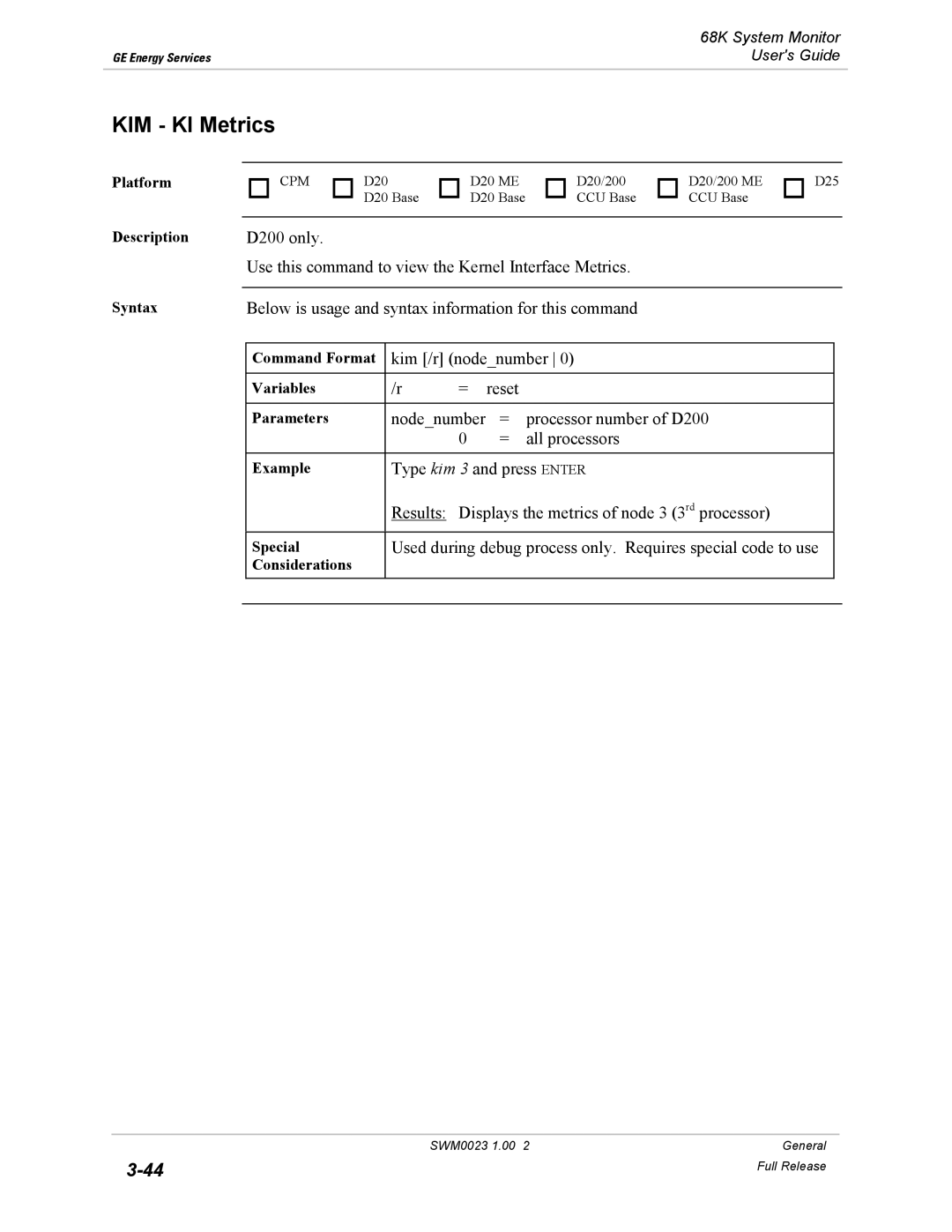 GE 68K System manual KIM KI Metrics 