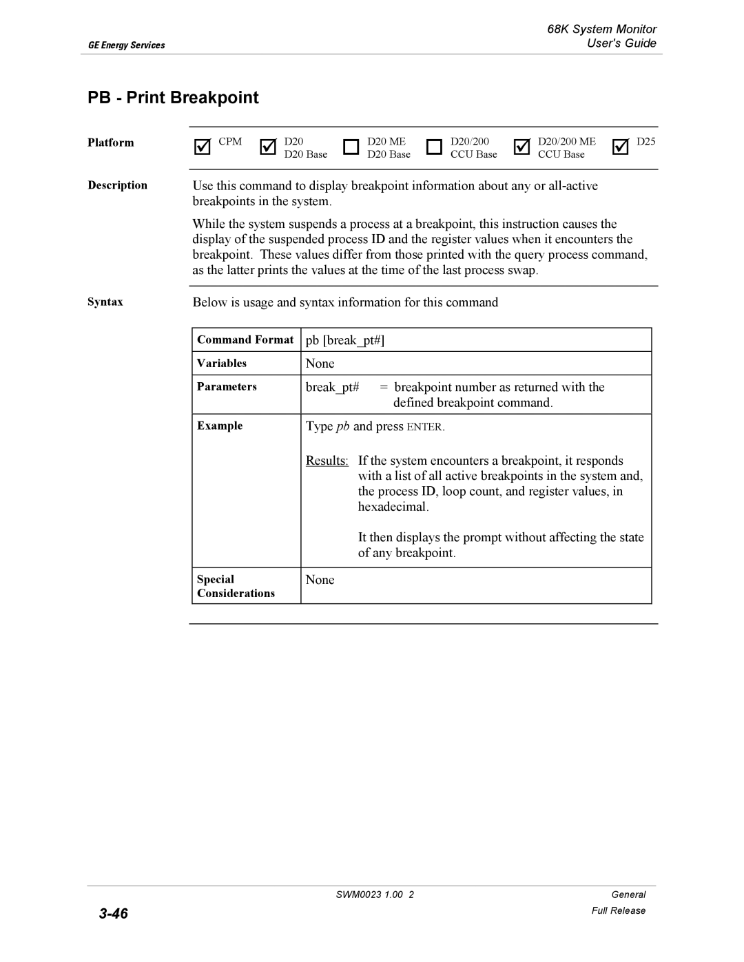 GE 68K System manual PB Print Breakpoint 