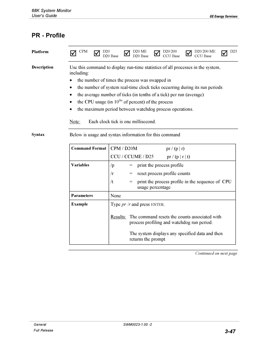 GE 68K System manual PR Profile, CCU / Ccume / D25 