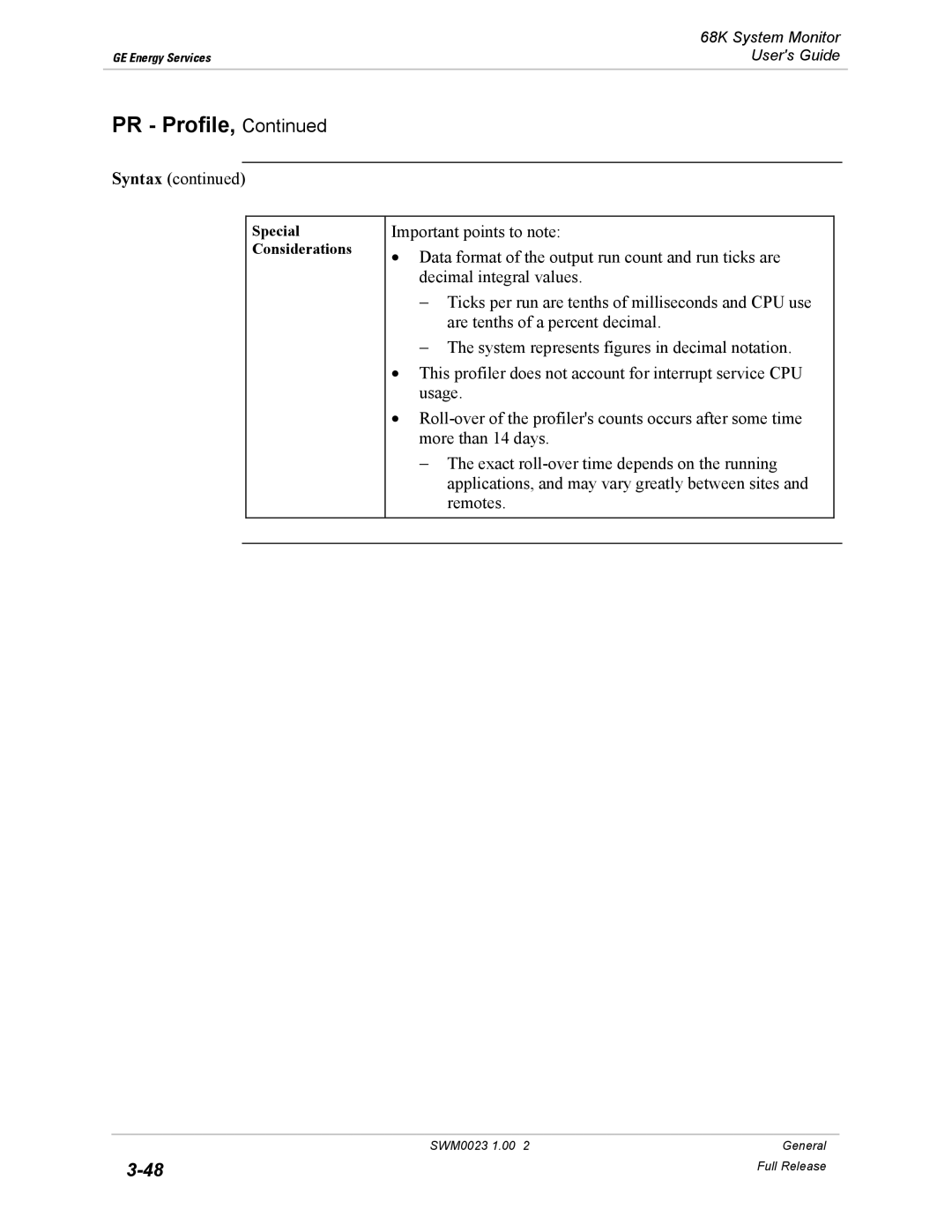 GE 68K System manual Important points to note 