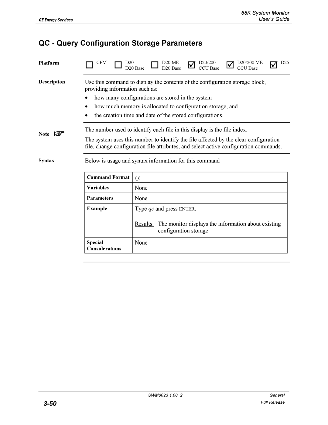 GE 68K System manual QC Query Configuration Storage Parameters 