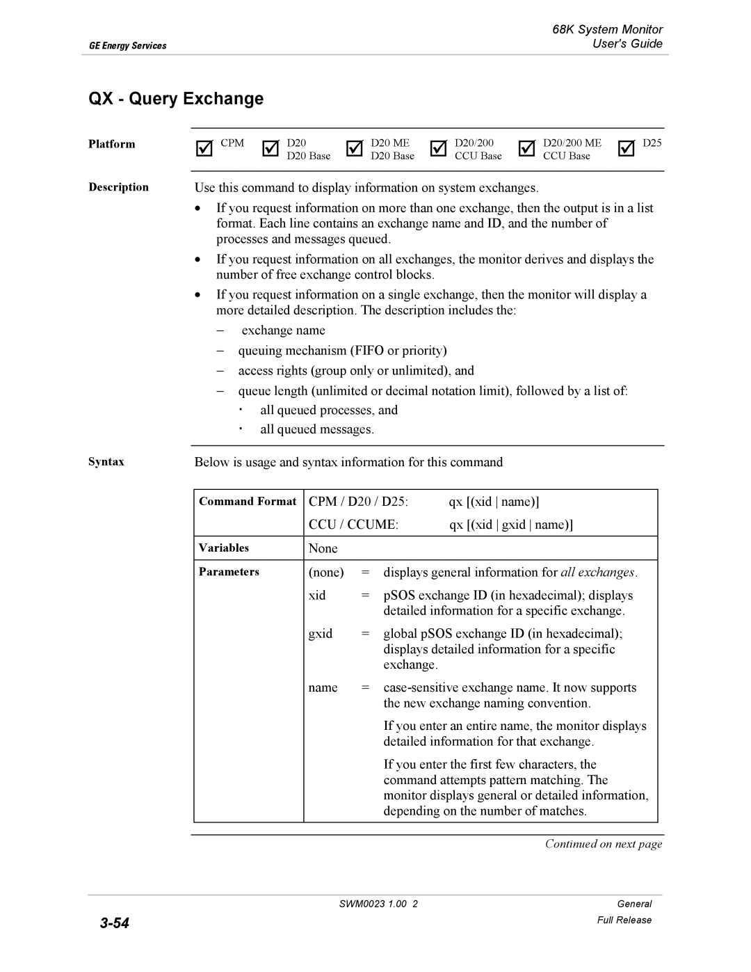 GE 68K System manual QX Query Exchange 