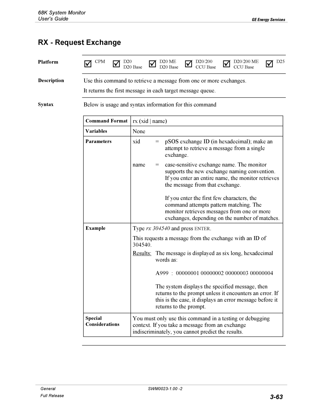 GE 68K System manual RX Request Exchange 